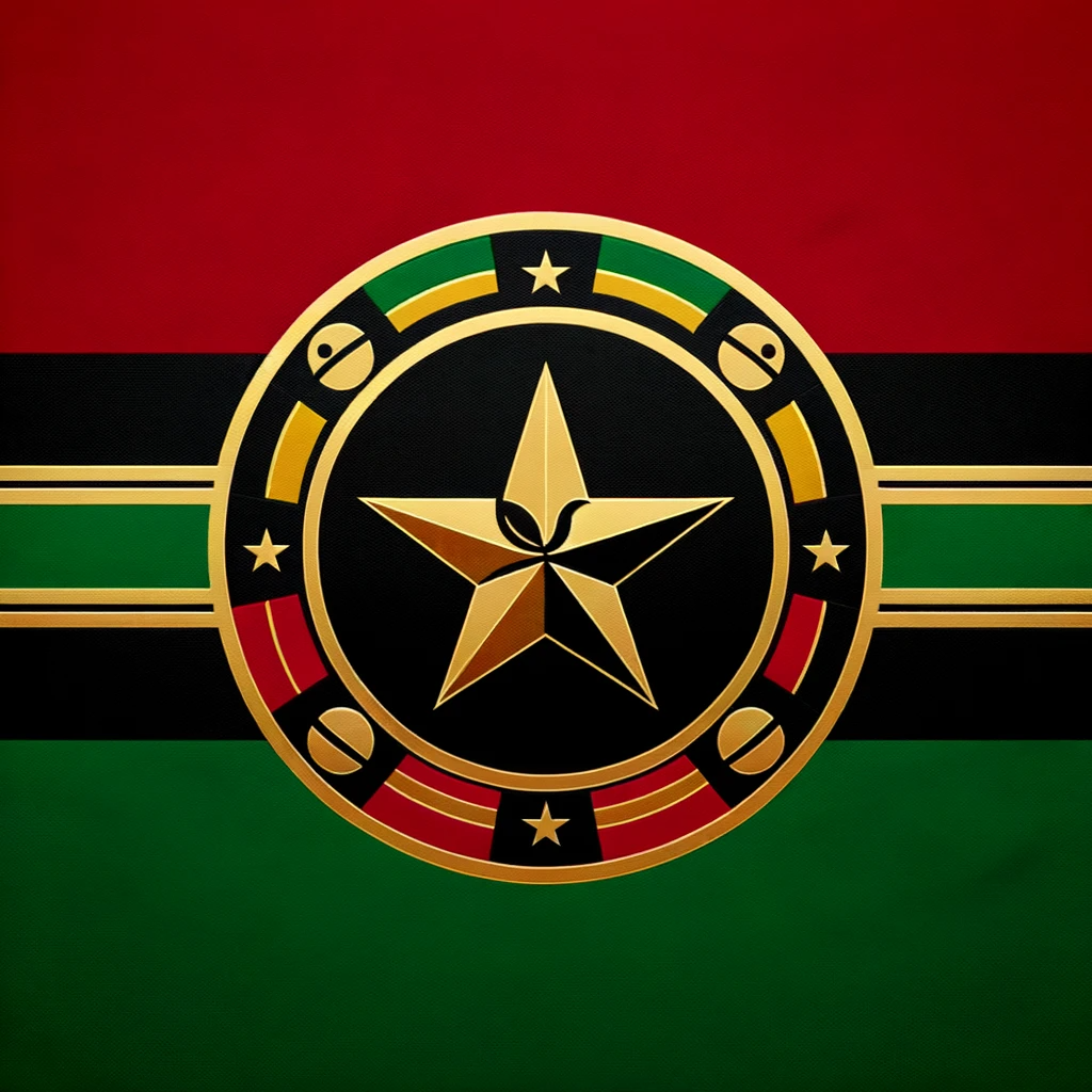 DALL·E 2024-01-31 20.52.45 - A flag for Black History Month featuring three horizontal stripes in red, black, and green. In the center of the black stripe, there is a golden circl